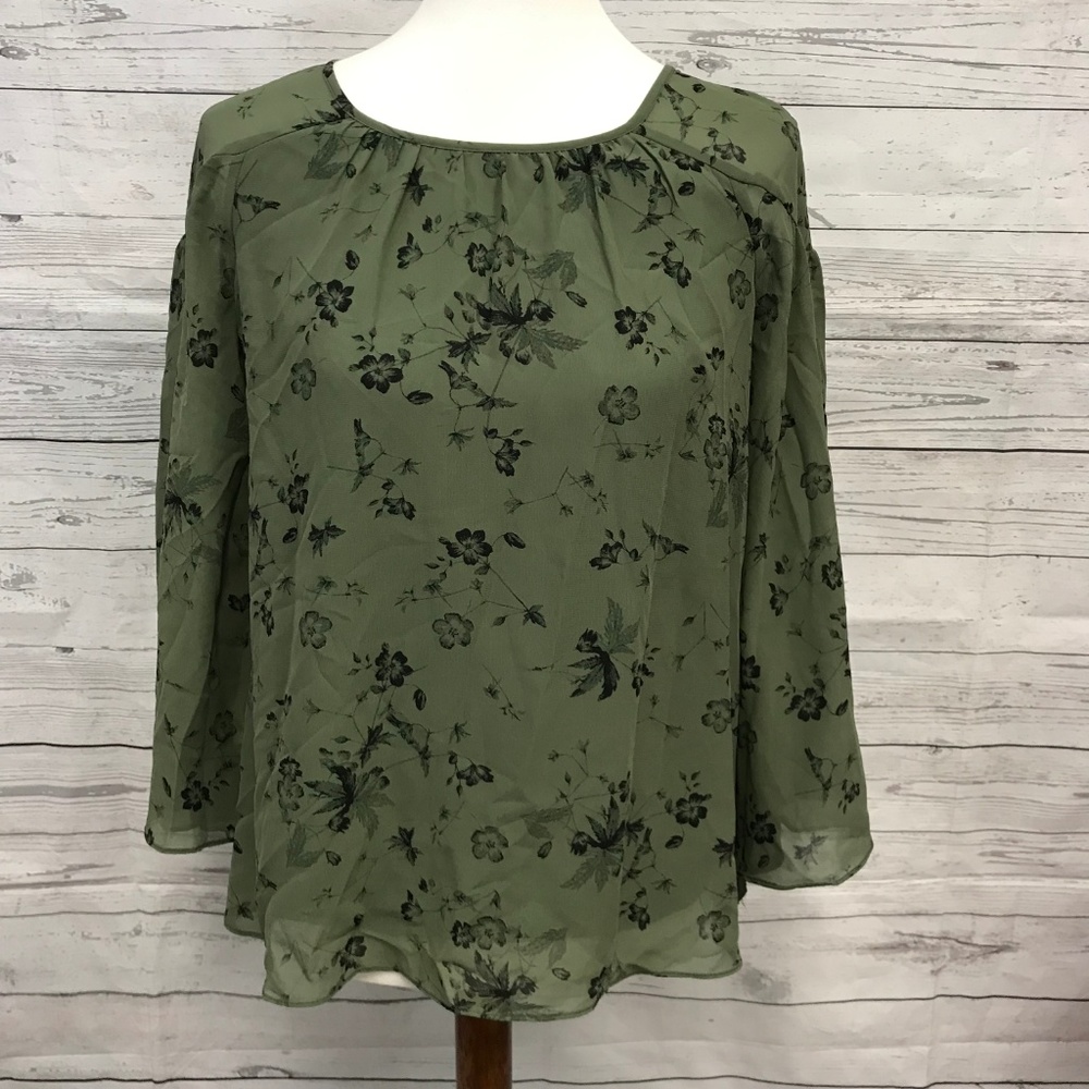 NEW Kensie Green Floral Popover Blouse Size XS